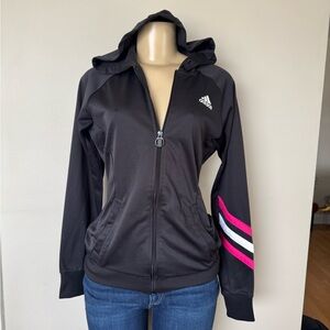 Adidas Women's Black Bomber Jacket with Pink Stripes